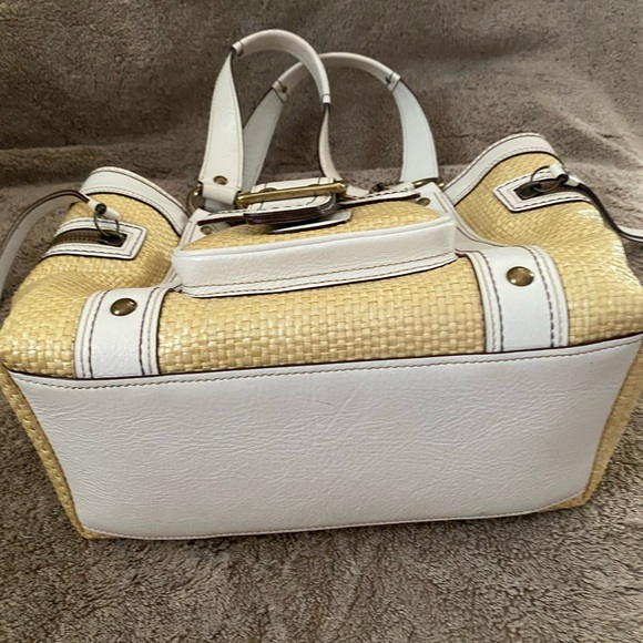 Coach Legacy White Leather Natural Tan Brown Woven Straw Rattan Raffia Handbag - Picture 15 of 16